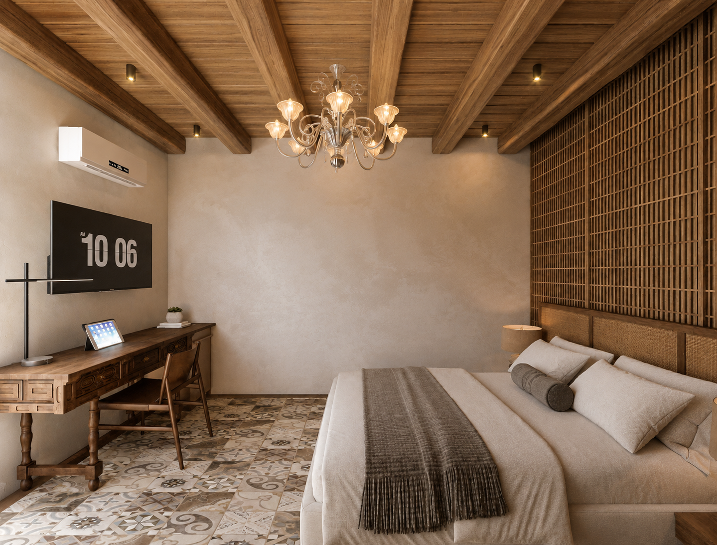 Habitación con celosía de madera Casa Calle de la Soledad